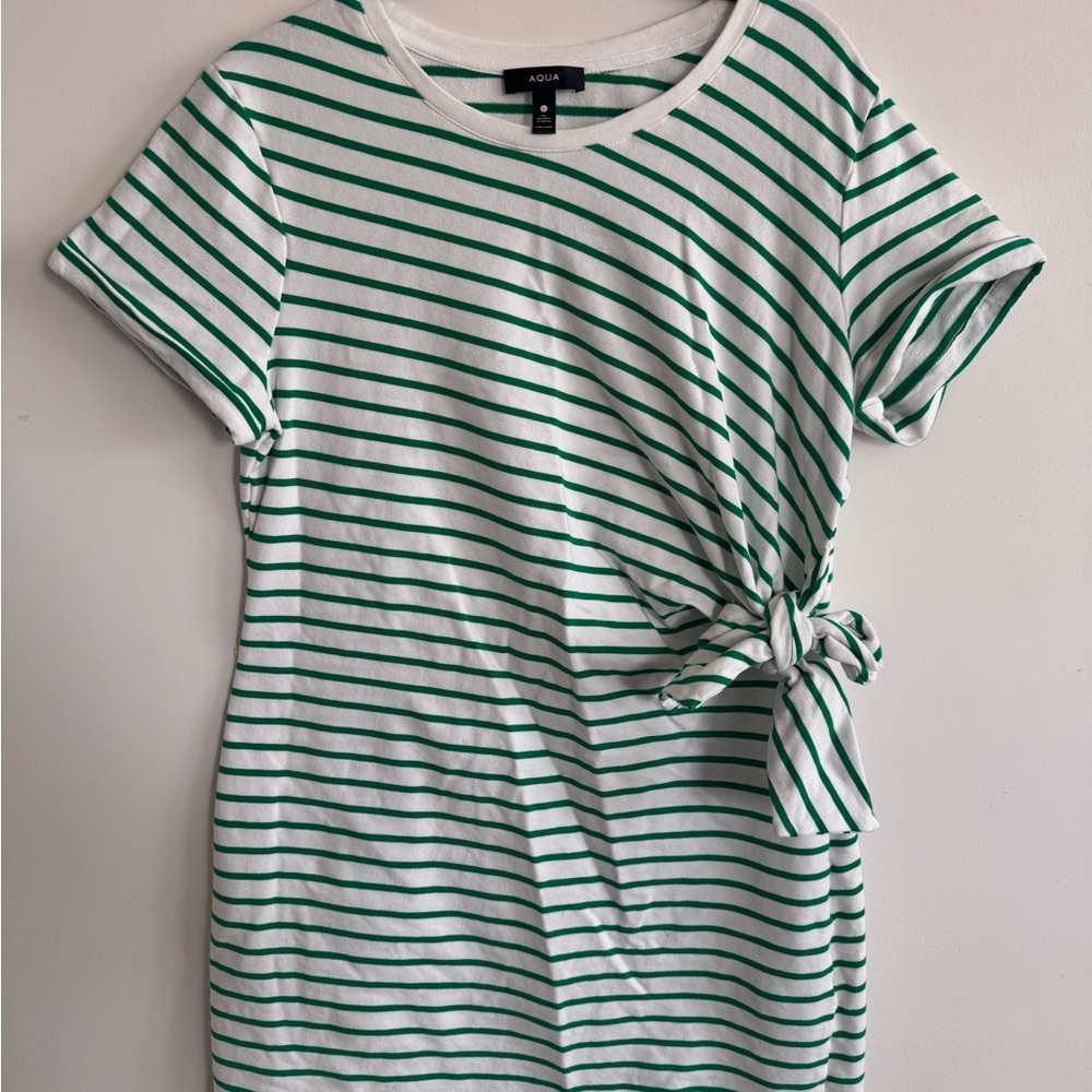 Aqua White and Green Striped Side-Tie Tee